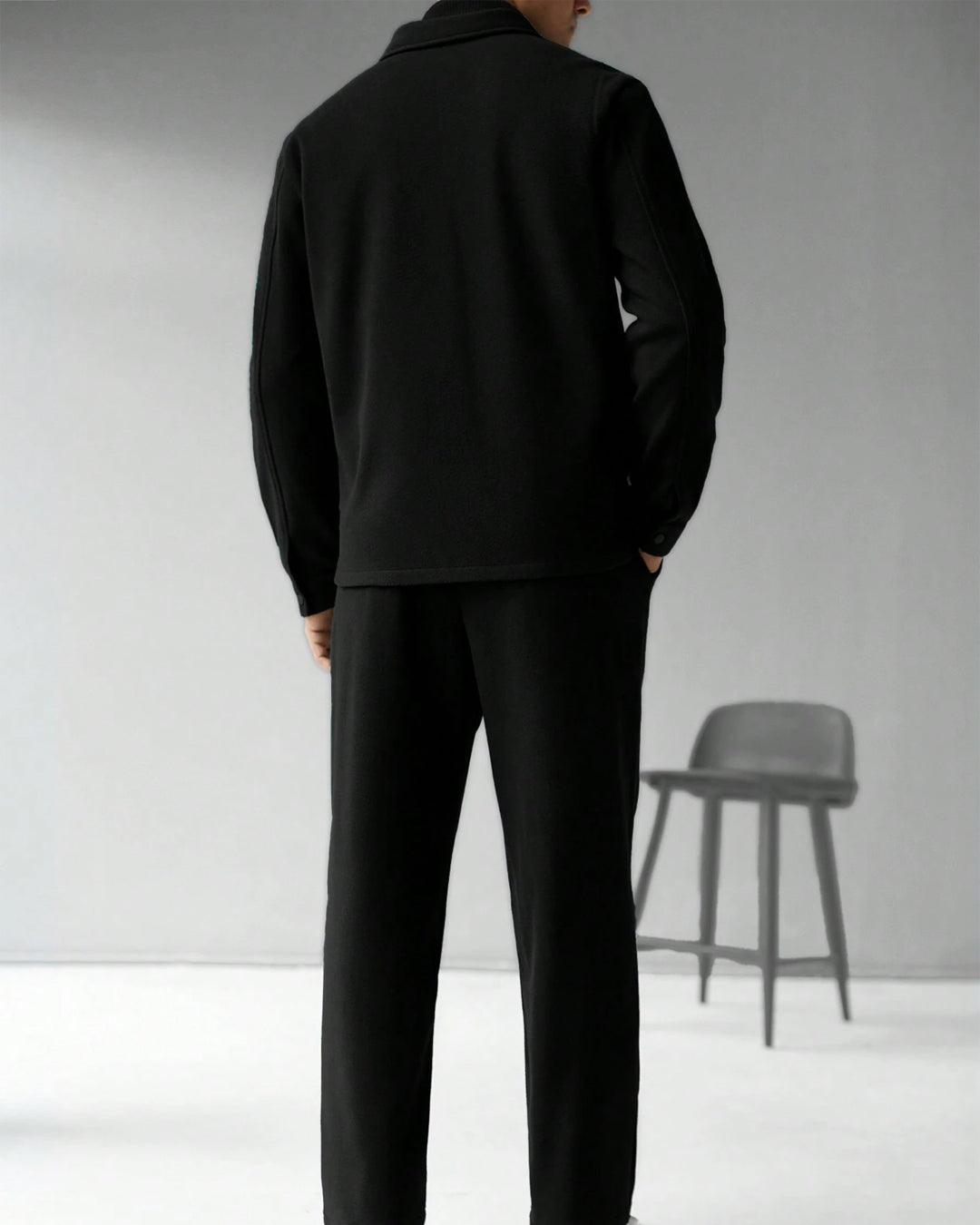 Men Solid Color Long Sleeve Single-Breasted Jacket And Pants Set