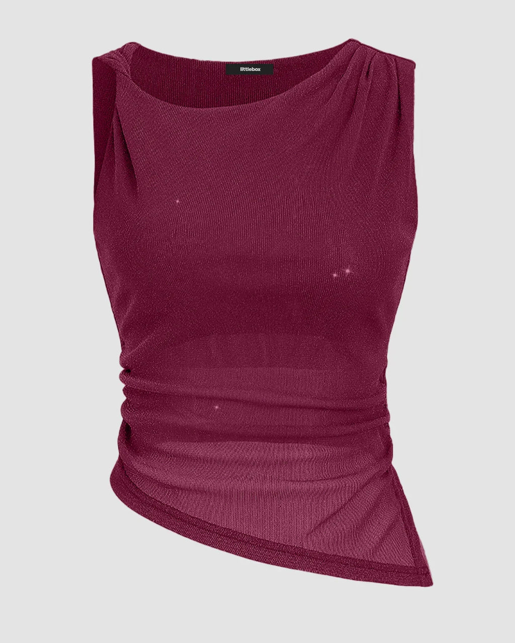 Maroon Ruched Side Asymmetric Hem Tank Top