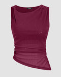 Maroon Ruched Side Asymmetric Hem Tank Top