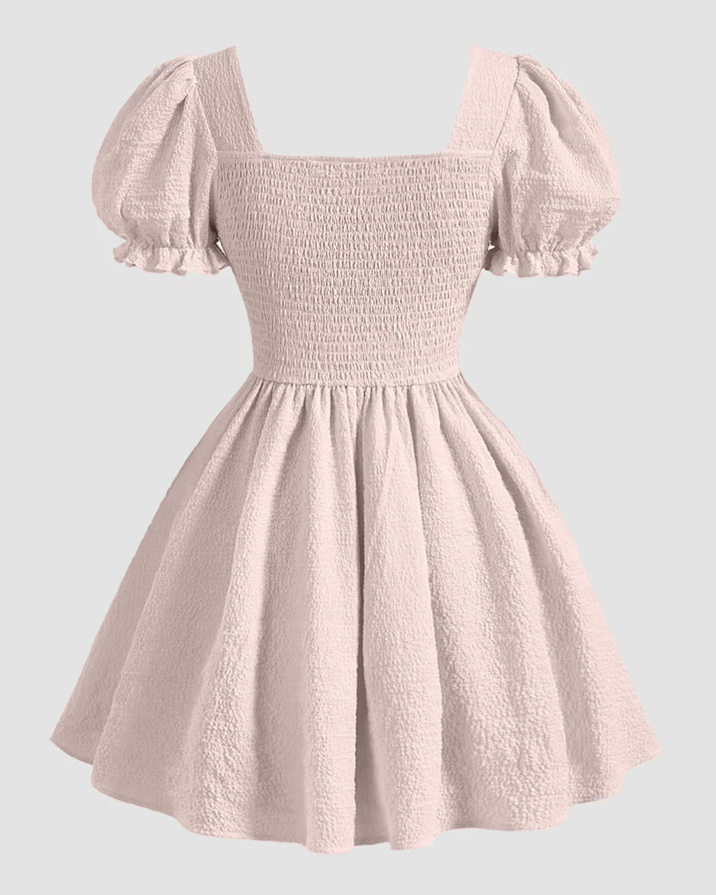 Square Neck Puff Sleeve A-Line Mini Dress in Powder Pink