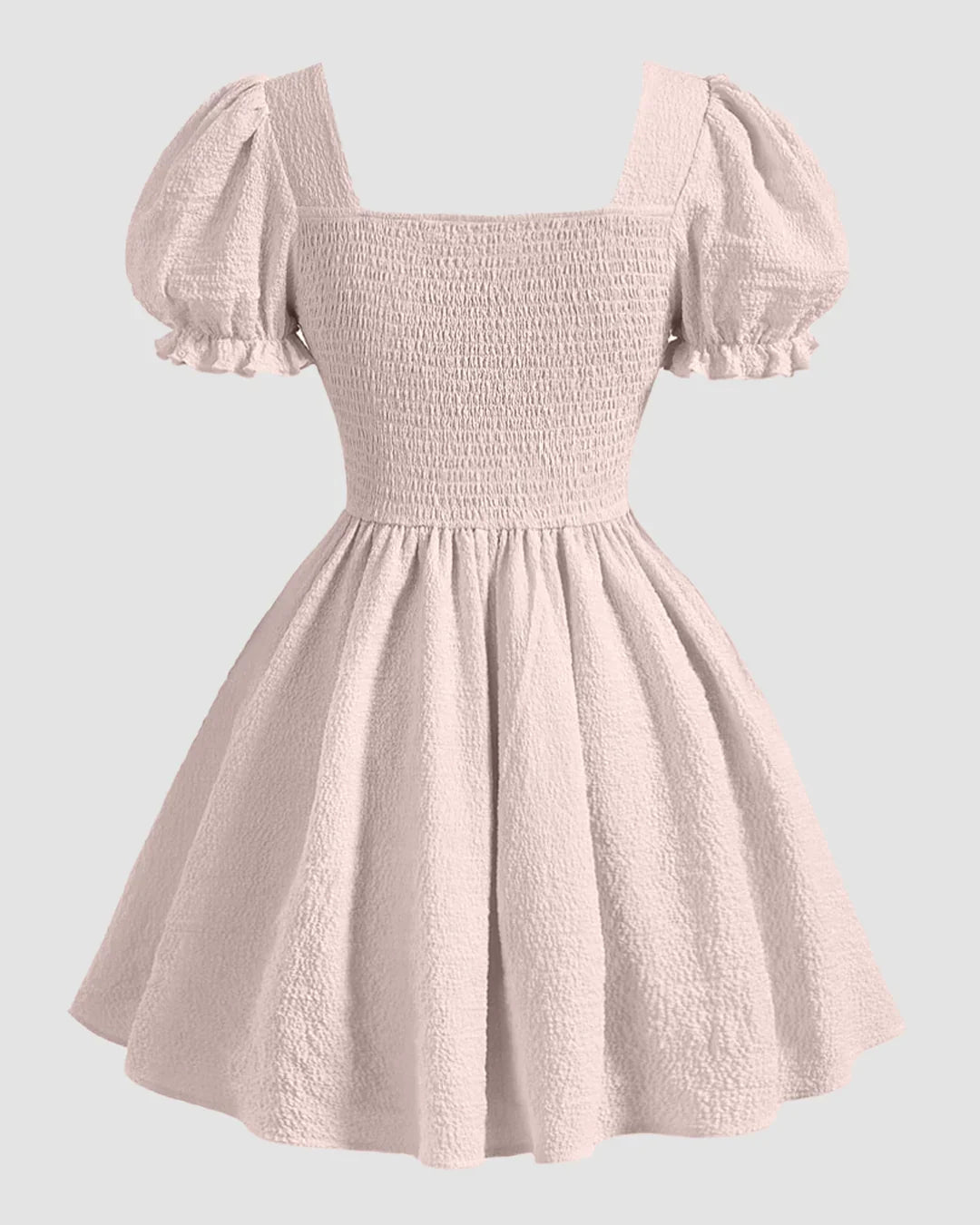 Square Neck Puff Sleeve A-Line Mini Dress in Powder Pink