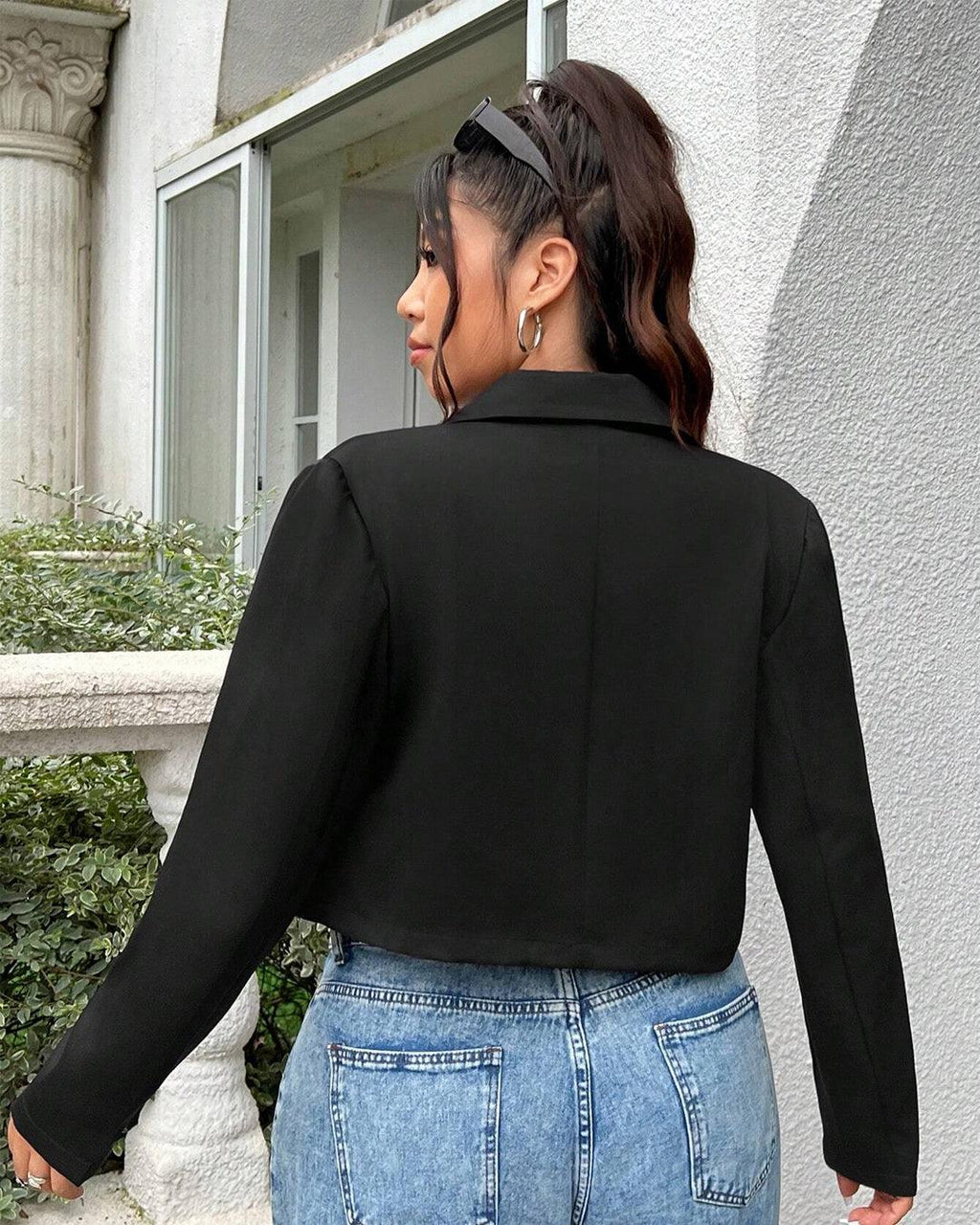 Black Short Workwear Suit Jacket With Pockets