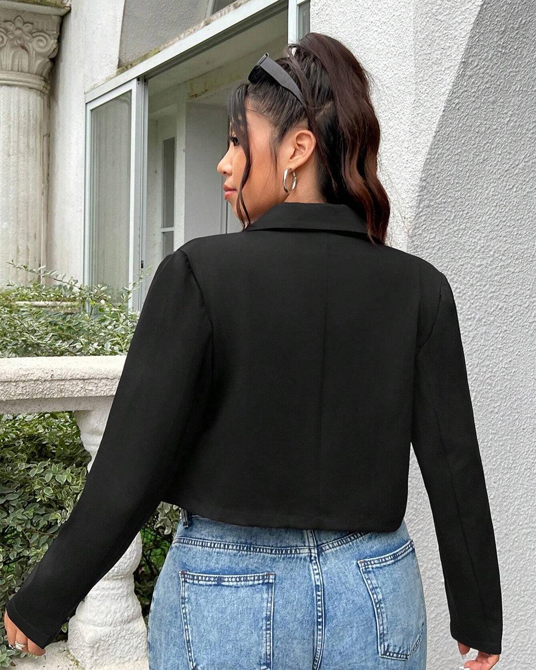 Black Short Workwear Suit Jacket With Pockets