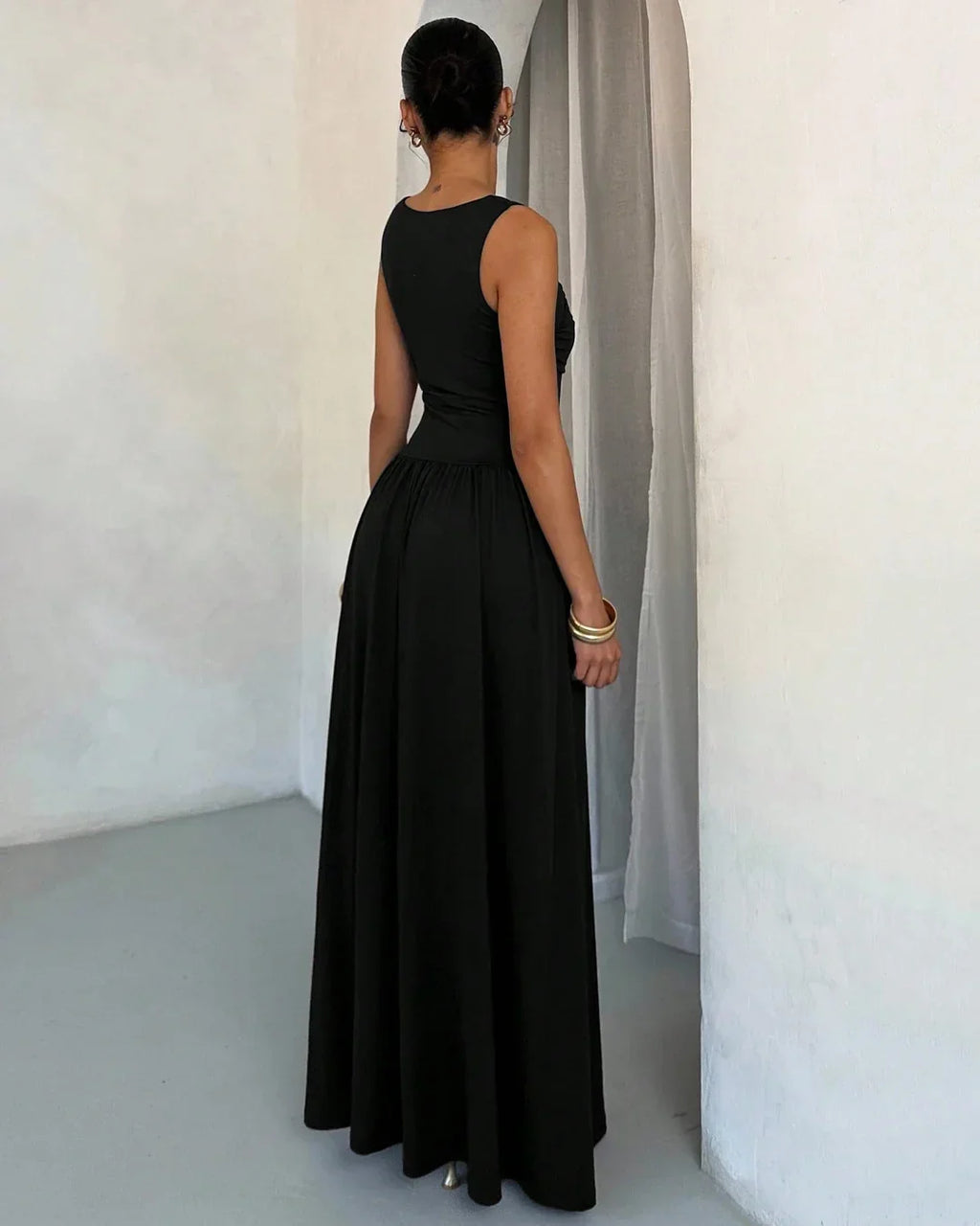 Square Neck Sleeveless Maxi Dress in Black