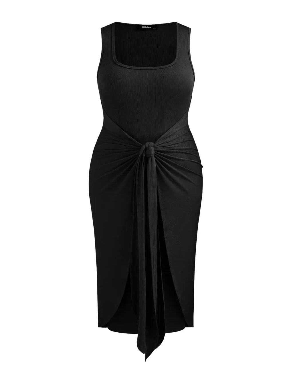 Square Neck Solid Twist Knotted Black Maxi Dress Curve & Plus