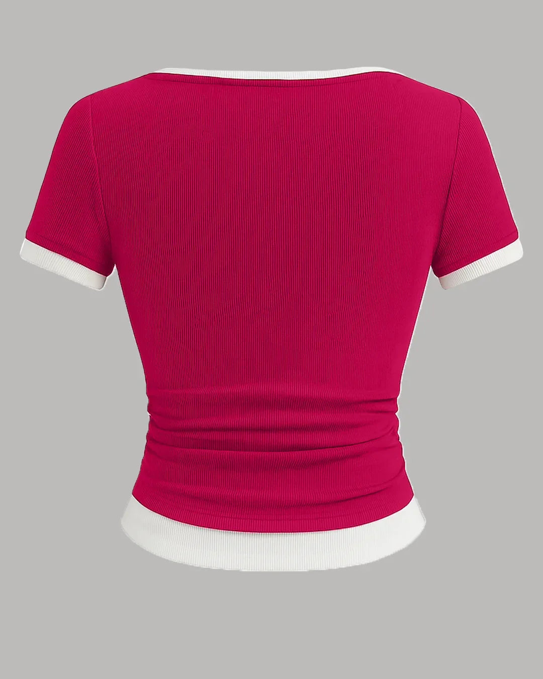Casual Slim Fit Hot Pink and White Tee with Contrast Hem