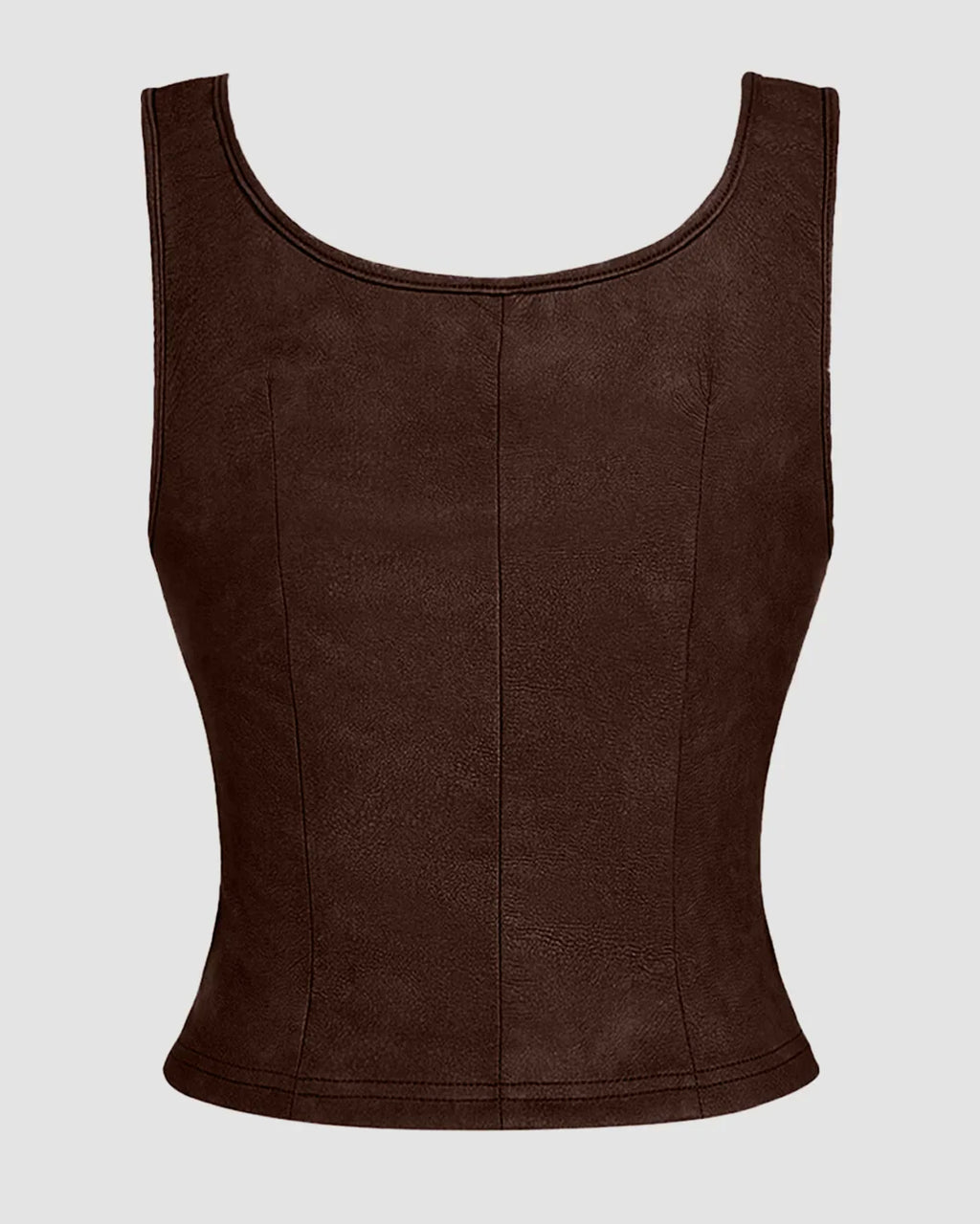 Lace Up Front Fitted Sleeveless Top in Brown
