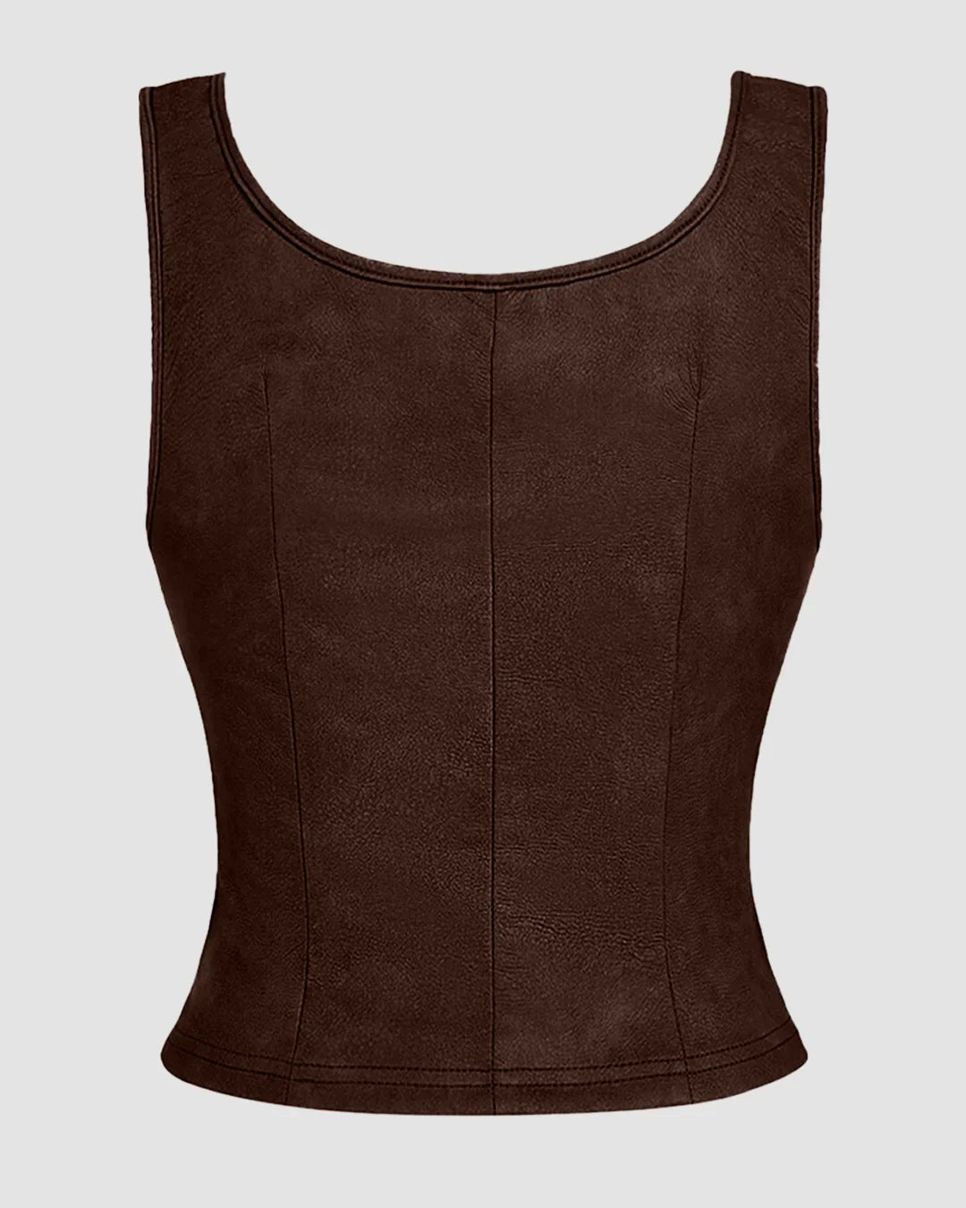 Lace Up Front Fitted Sleeveless Top in Brown