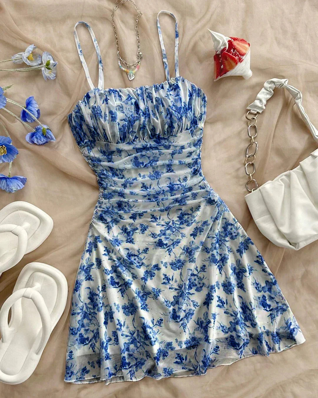 Spaghetti Strap Floral Print A-Line Mini Dress