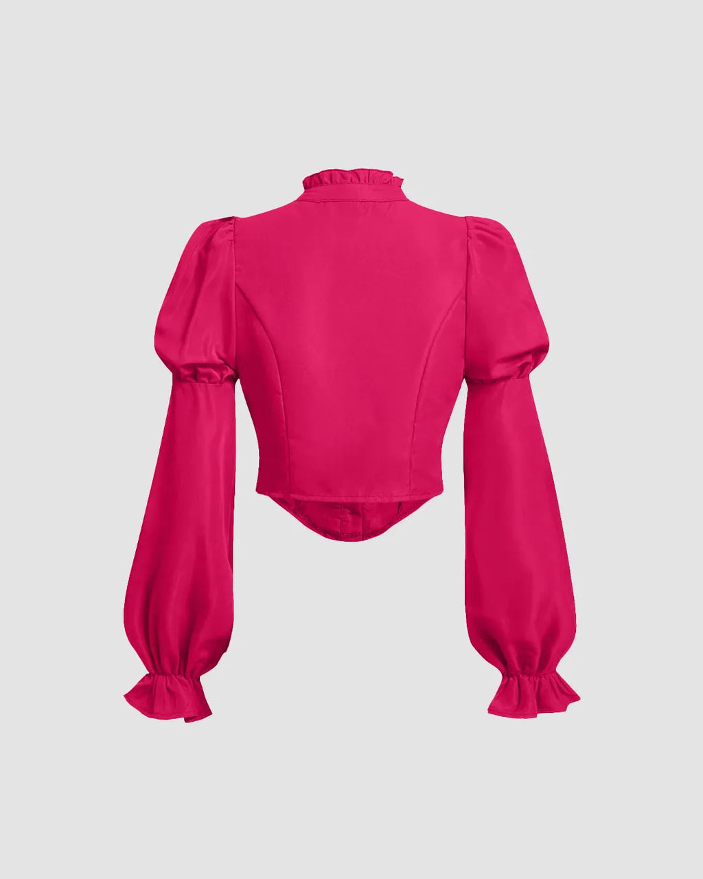 Ruffled High Neck Corset-Style Lantern Sleeve Blouse in Pink