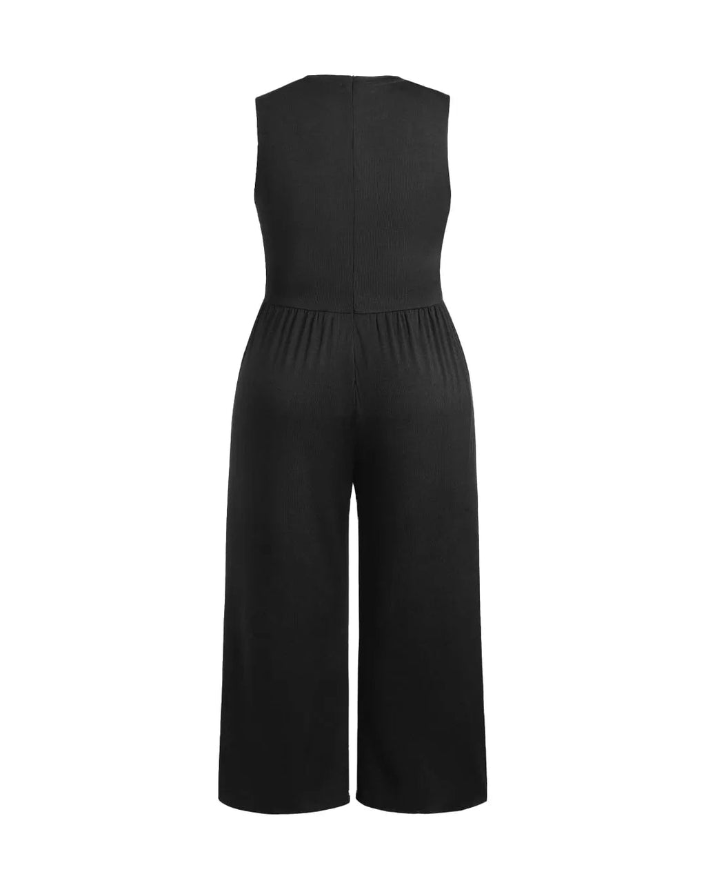 Solid Sleeveless Wide Leg Black Jumpsuit Curve & Plus