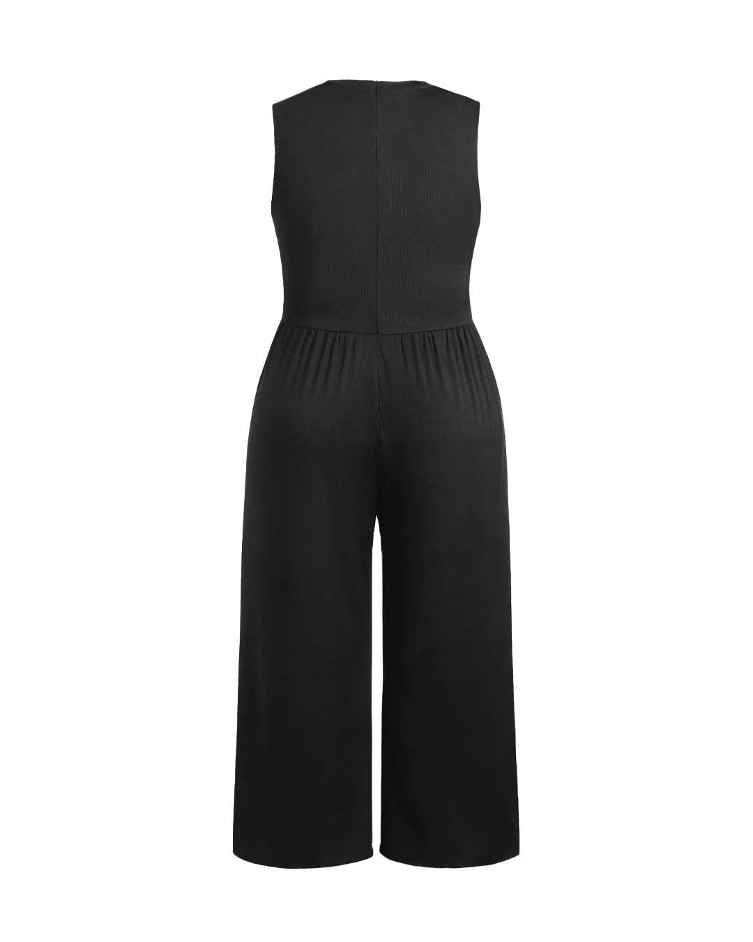 Solid Sleeveless Wide Leg Black Jumpsuit Curve & Plus
