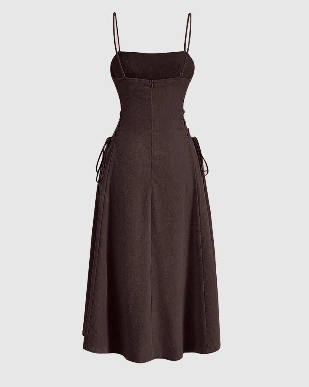 Ruched Bust Lace Up Side Spaghetti Straps Coco Brown Cami Dress