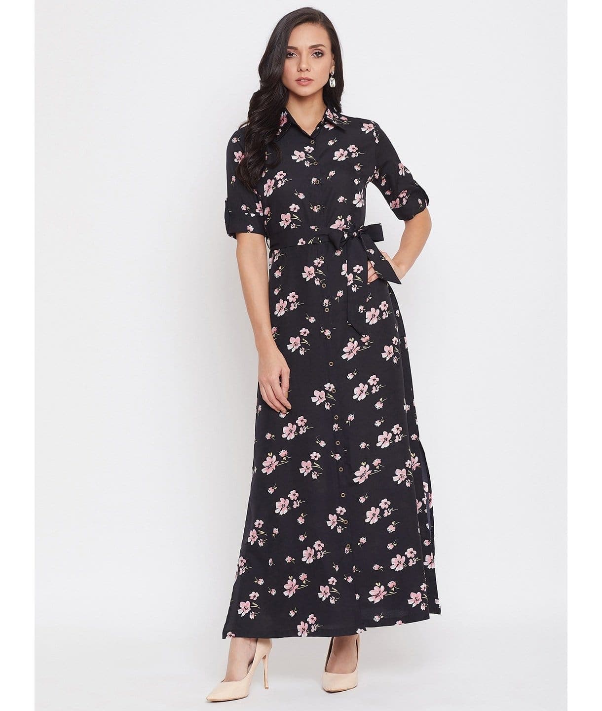 Collar Buttoned Down Shirt Maxi Dress