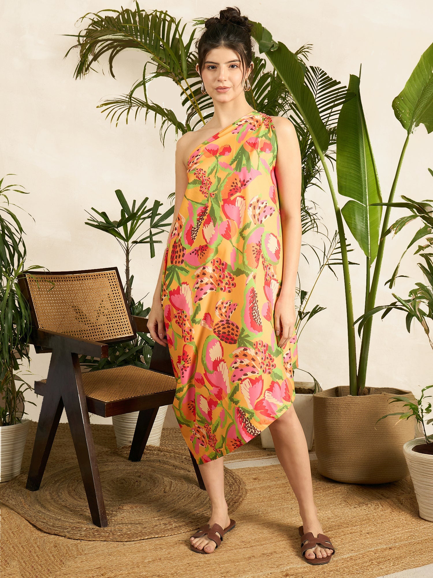 Asymmetric One-Shoulder Crepe Dress
