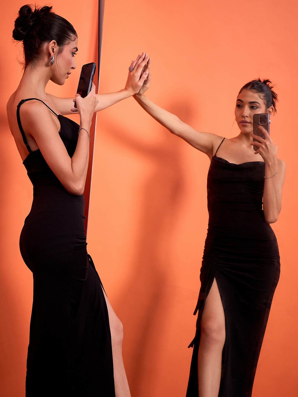 Stretchable Cowl Neck Drawstring Dress