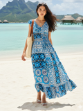 Ruffled Cotton V-Neck Maxi Dress - Pinkkup