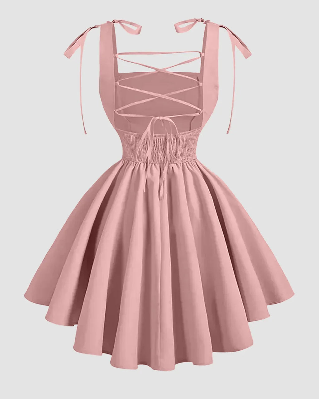 Tie Strap A-Line Mini Dress in Dusty Pink