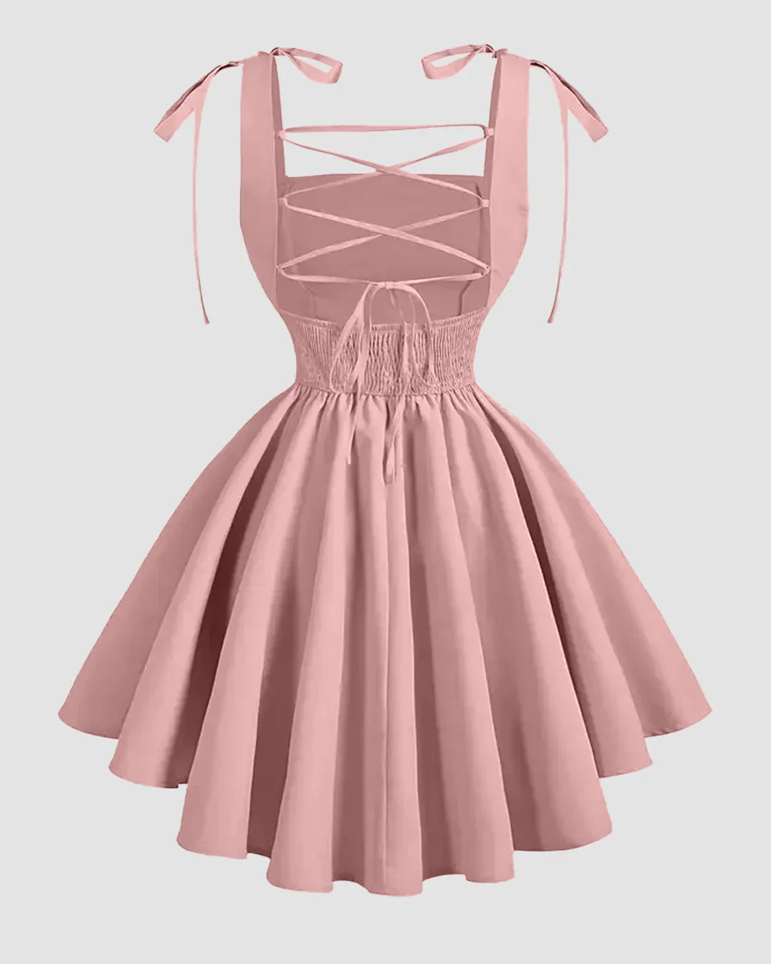 Tie Strap A-Line Mini Dress in Dusty Pink