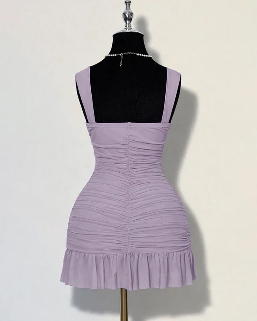 Ruffle Hem Square Neck Mini Fitted Dress in Lilac