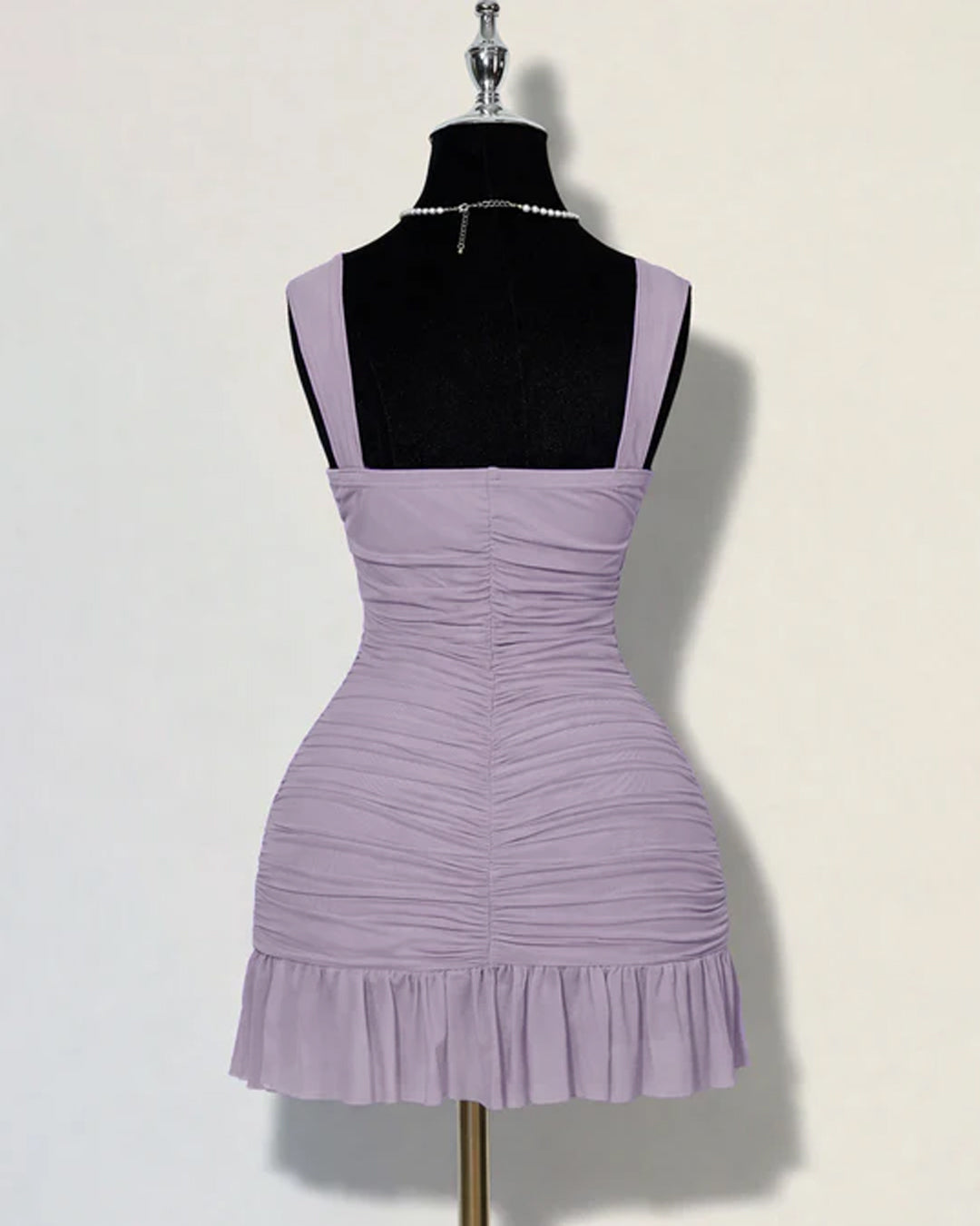 Ruffle Hem Square Neck Mini Fitted Dress in Lilac