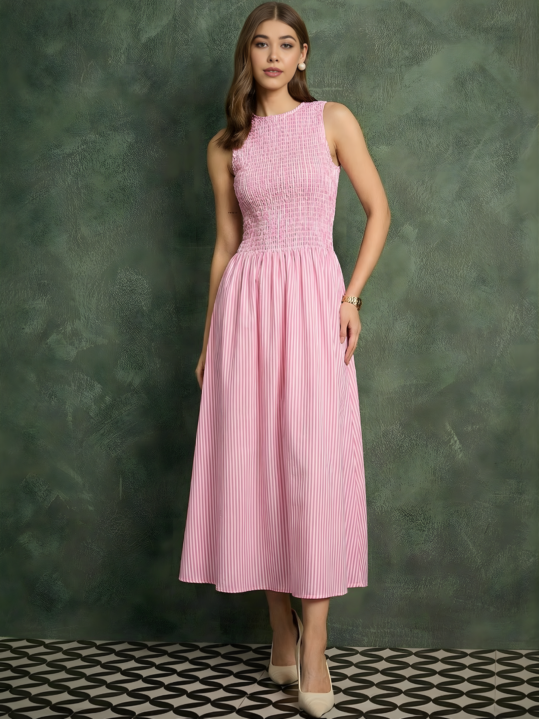 Pure Cotton Smocked Midi Dress - Pinkkup