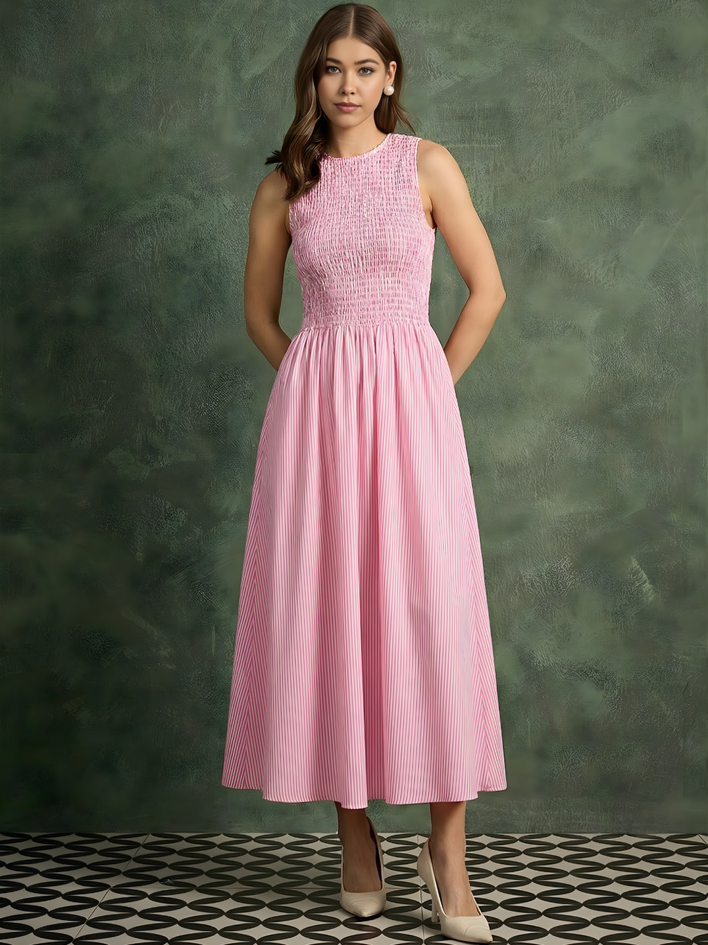 Pure Cotton Smocked Midi Dress