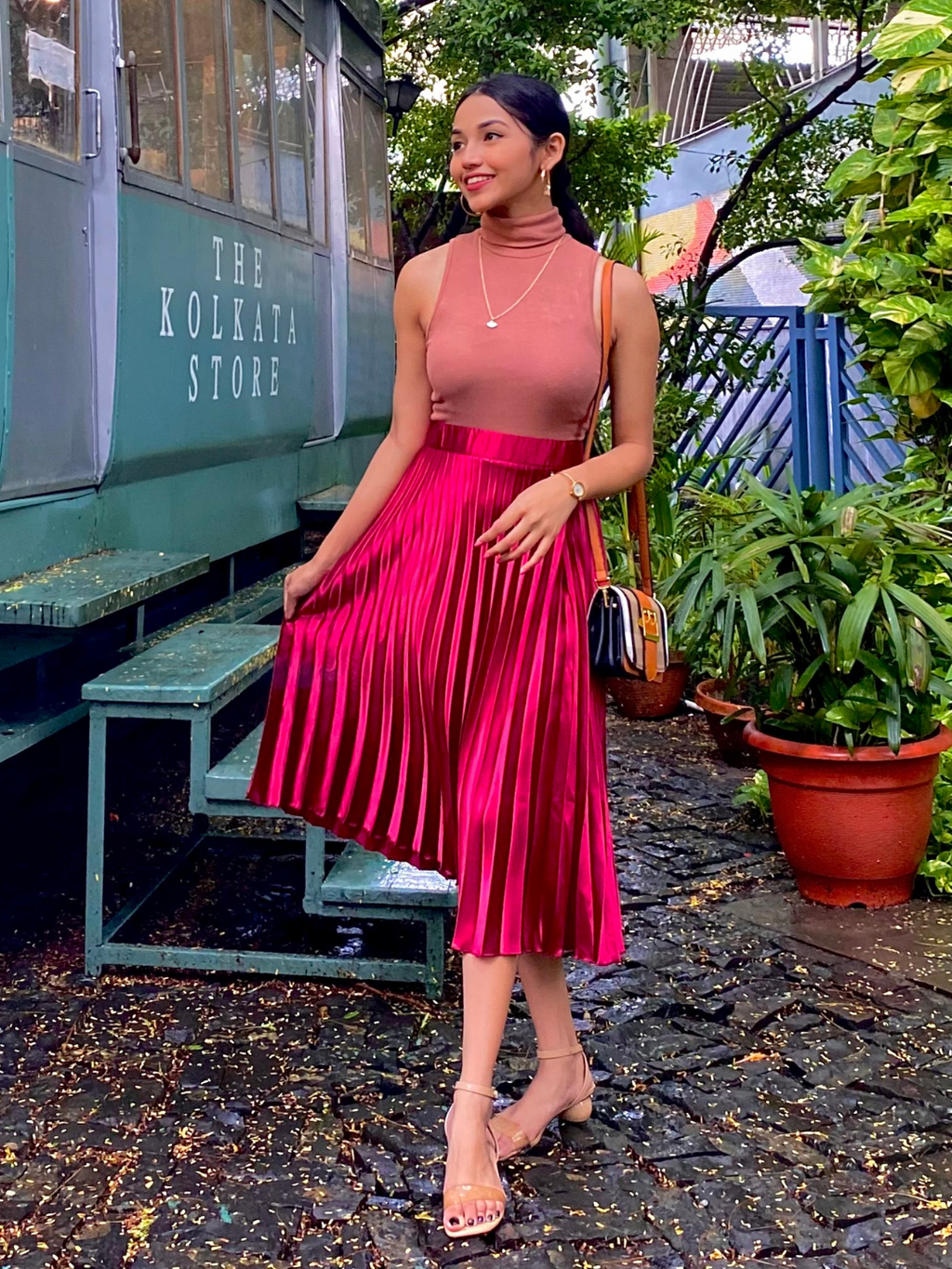 Pleated Midi Skirt - Pinkkup