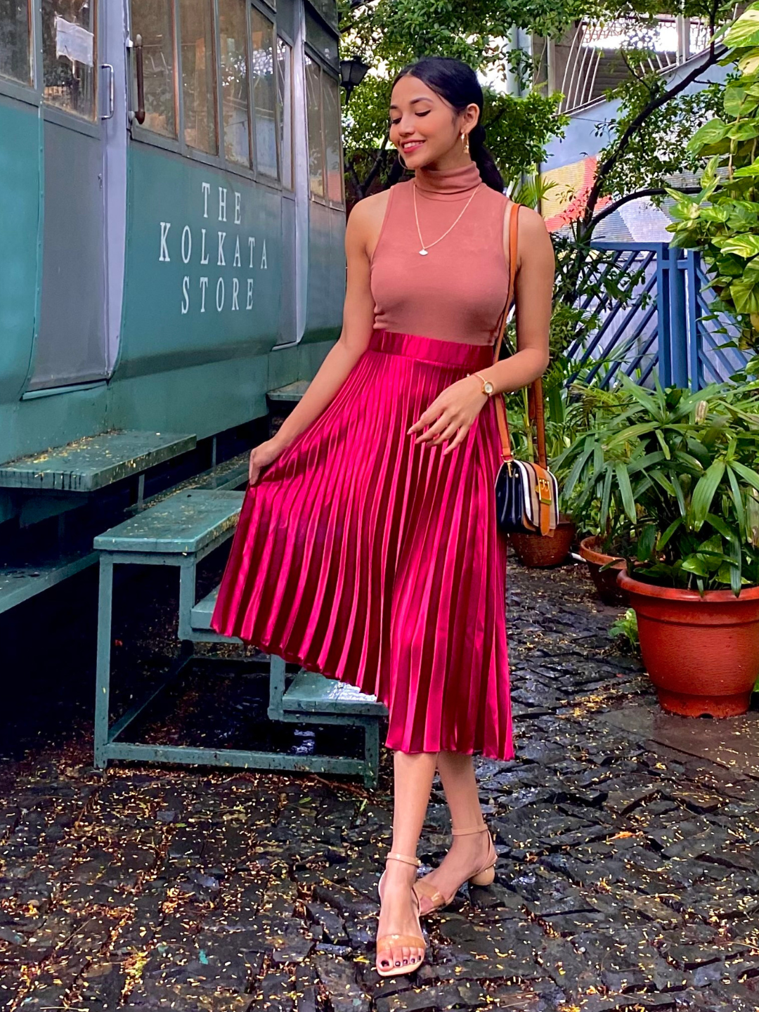 Pleated Midi Skirt - Pinkkup