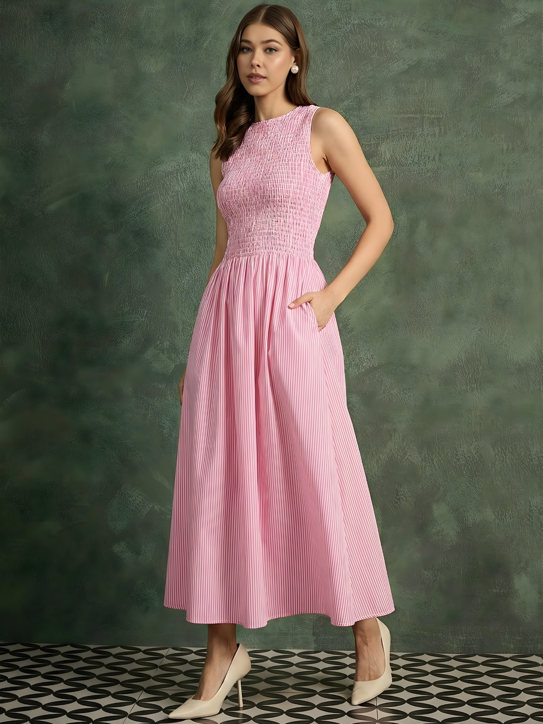 Pure Cotton Smocked Midi Dress