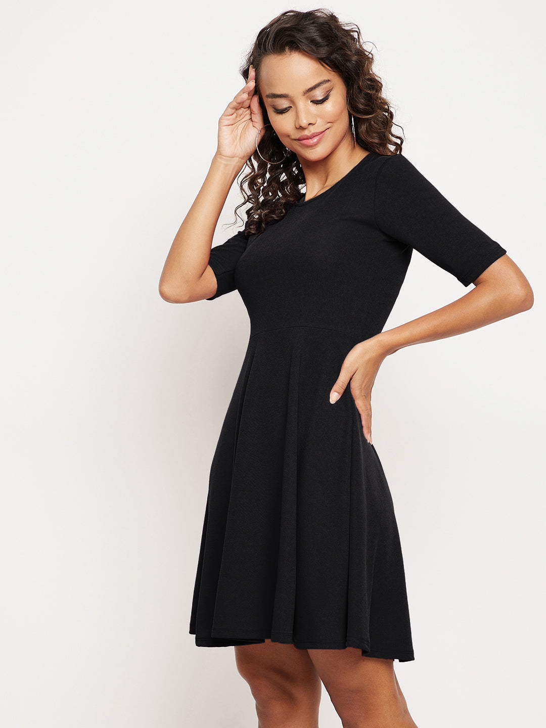 Round Neck Stretchable Skater Cotton Dress