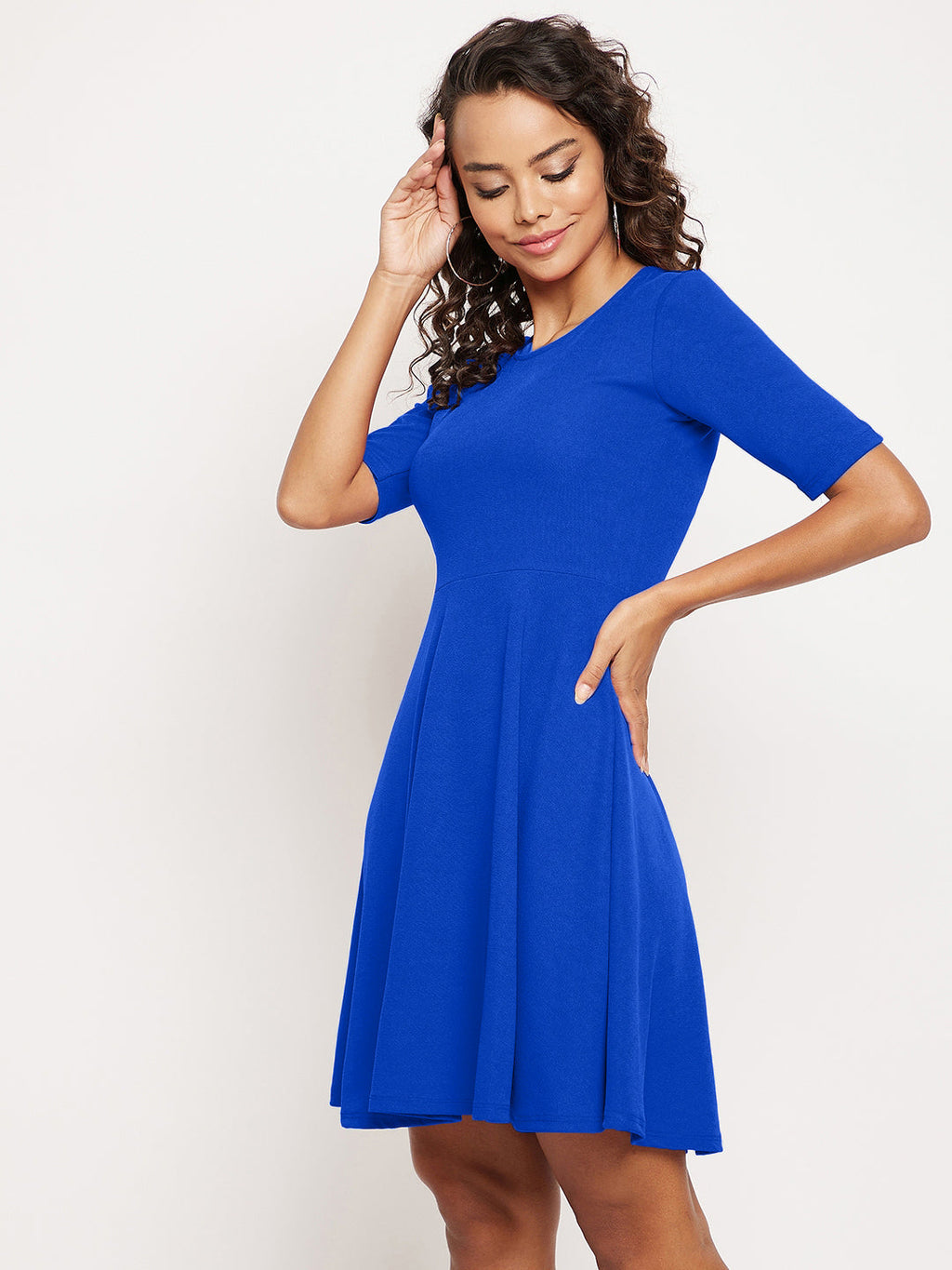 Round Neck Stretchable Skater Cotton Dress