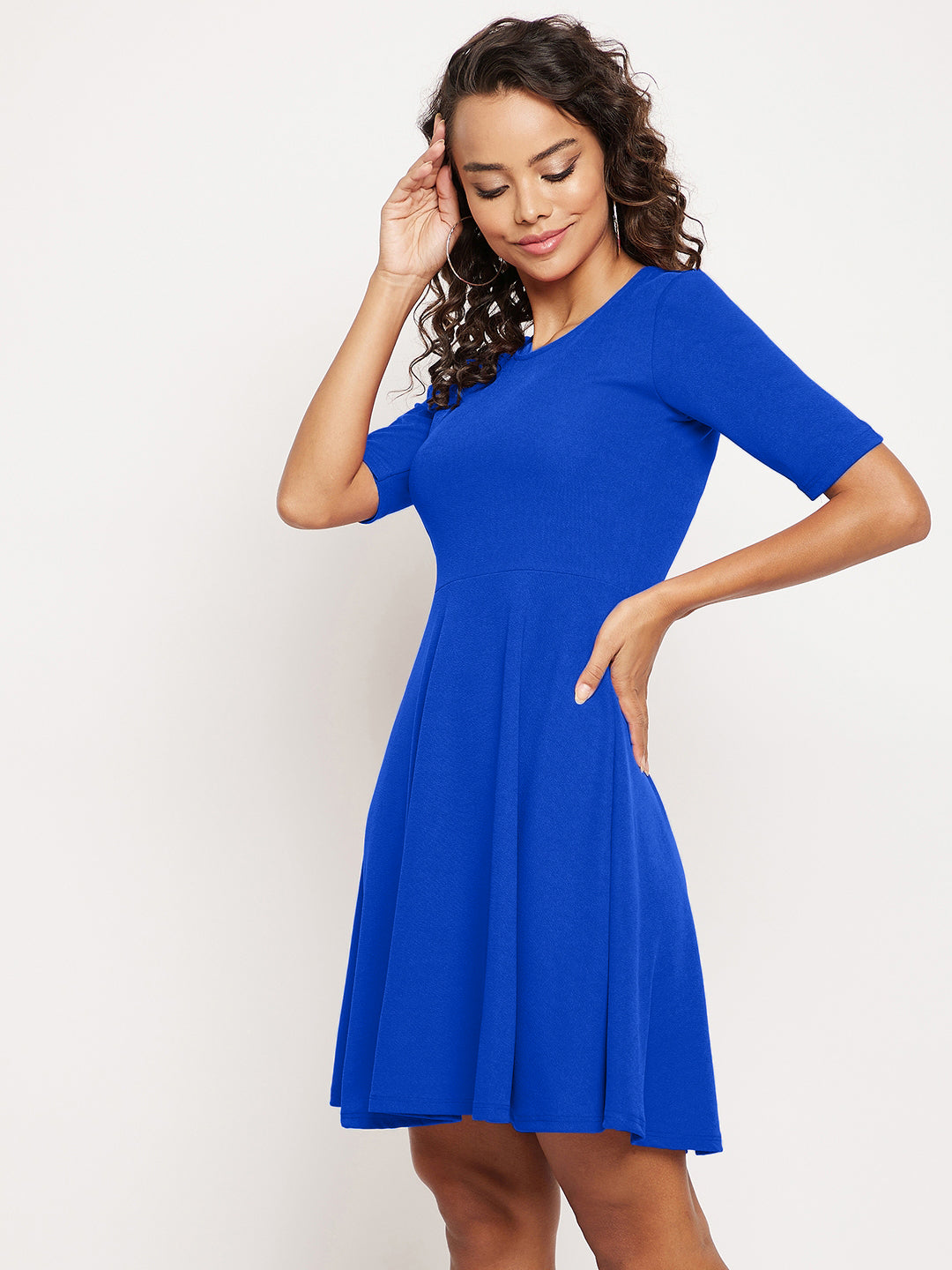 Round Neck Stretchable Cotton Skater Dress