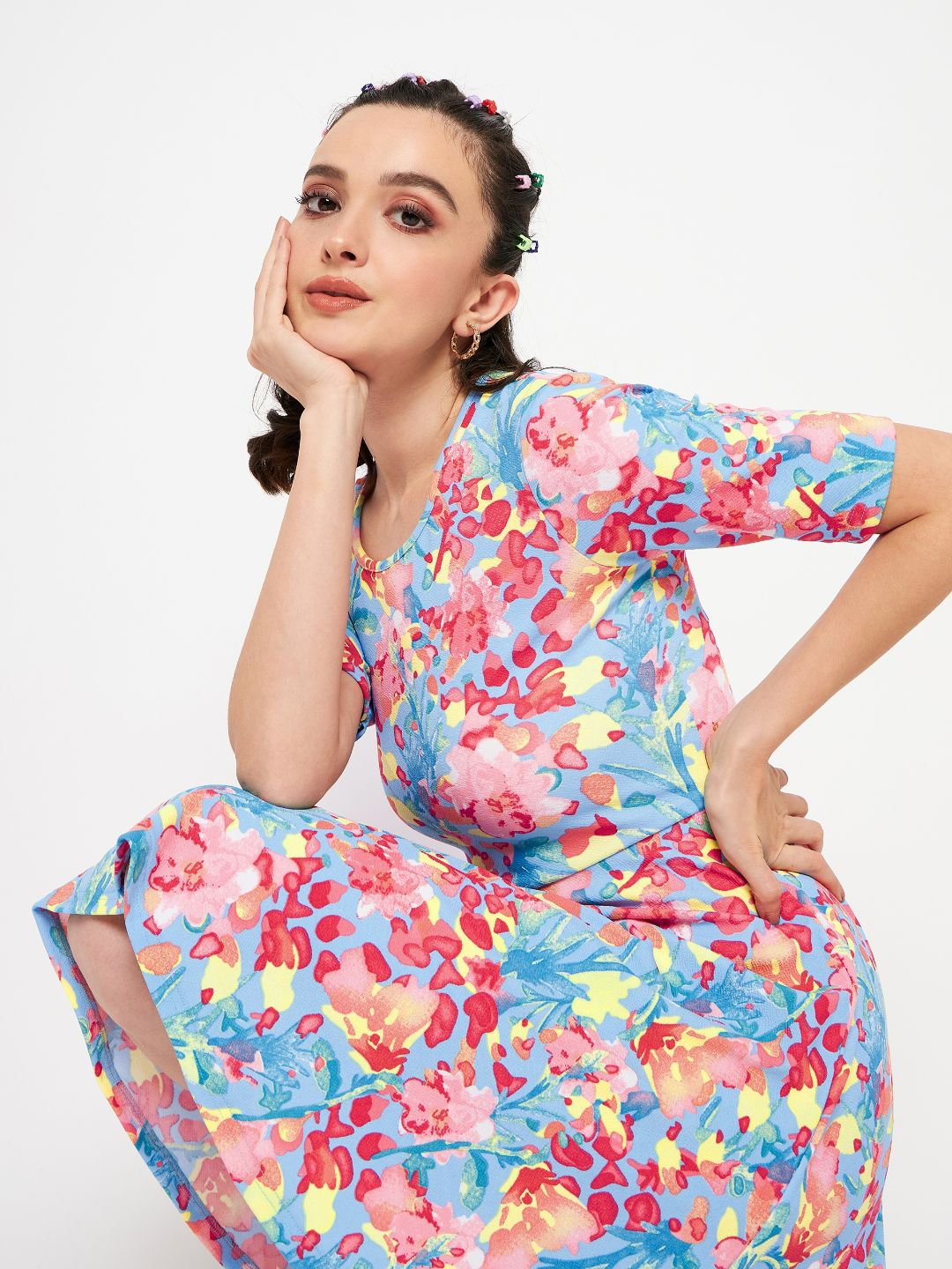 Round Neck Stretchable Skater Cotton Dress