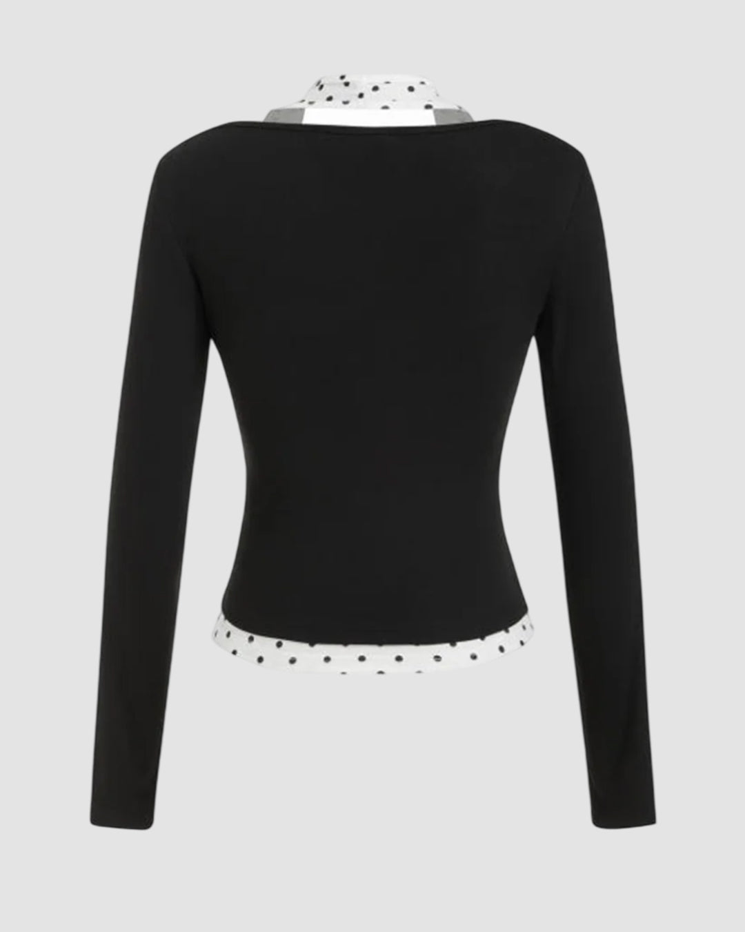 Halter Neckline Polka Dot Top & V Neck Long Sleeve Top in Black