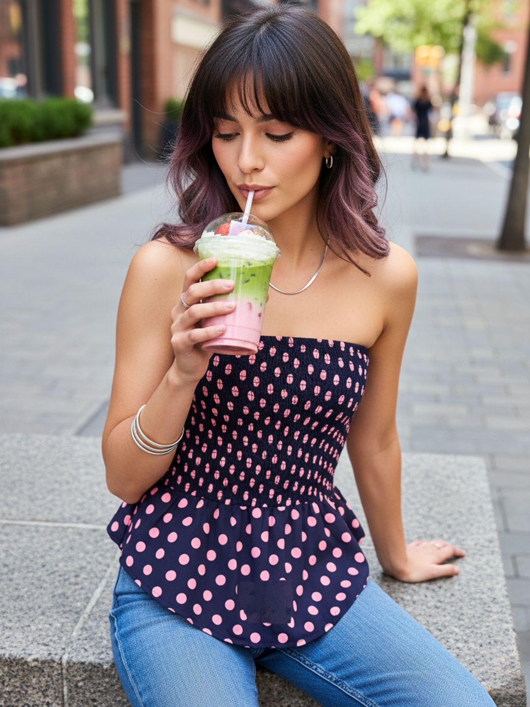 Smocked Bandeau Asymmetrical Top - Pinkkup