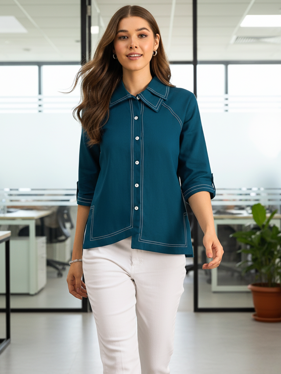 Asymmetric Pure Cotton Shirt - Pinkkup