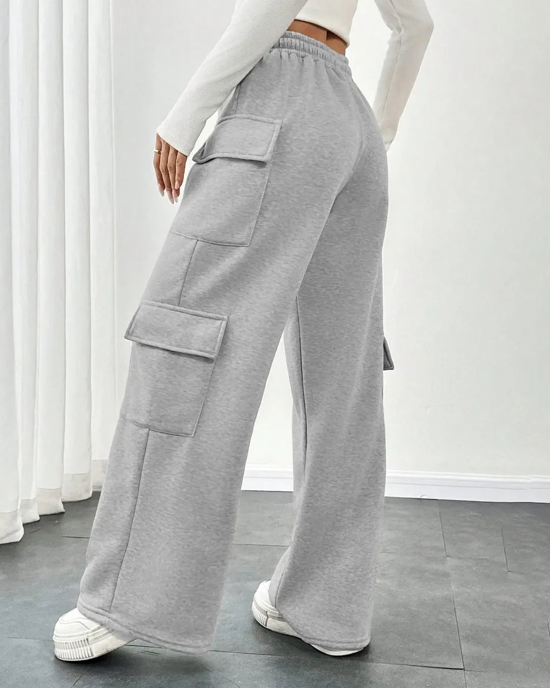 Melange Women's Cargo Trousers With Side Pockets and Drawstring Waist