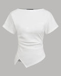 Boat Neck Asymmetric Top for Women in White