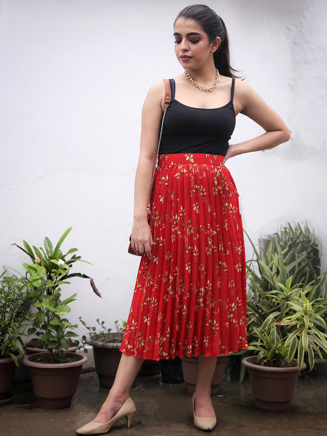 Pleated Midi Skirt - Pinkkup