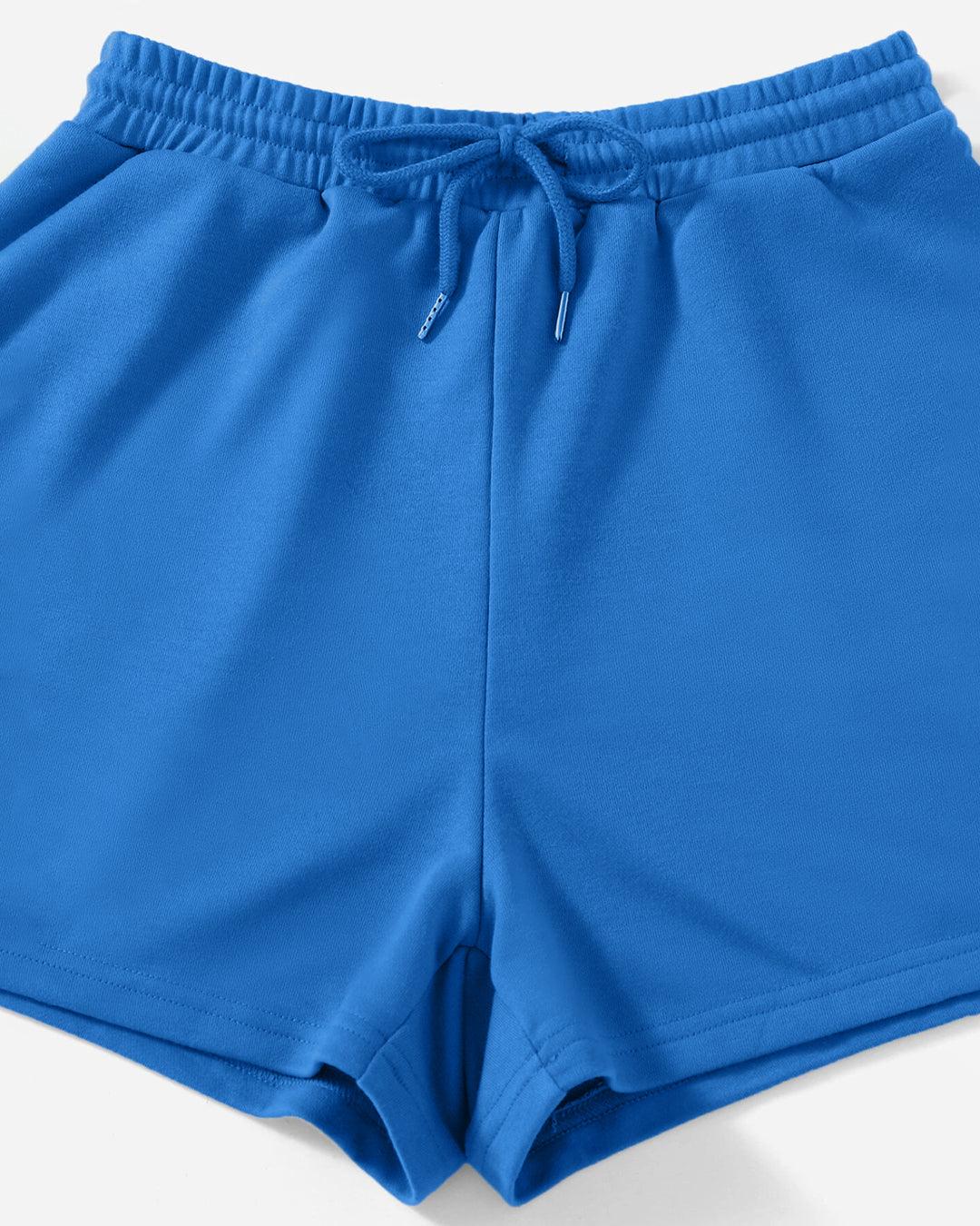 Loungewear Basics Solid Color Shorts With crop Top In Blue