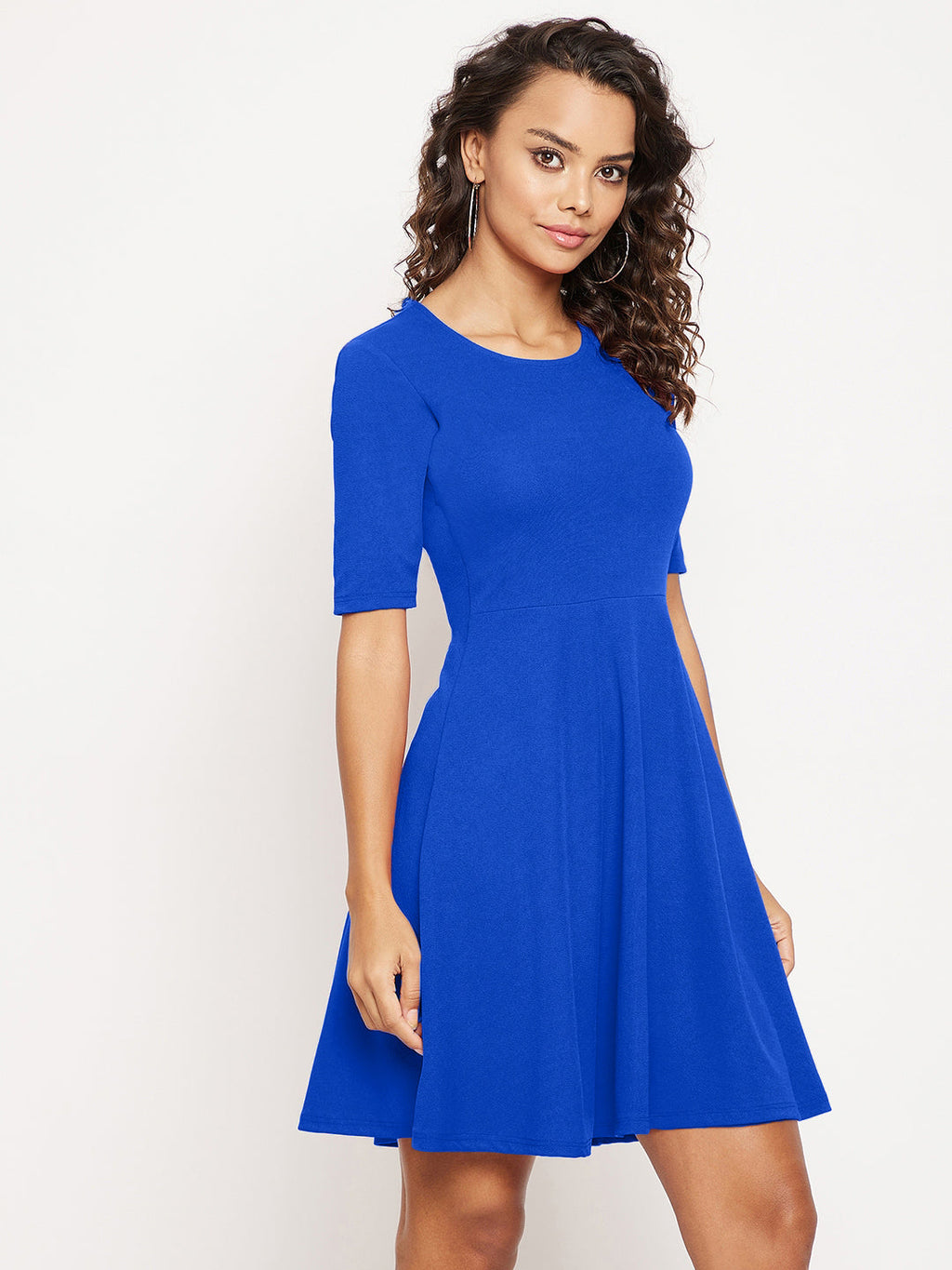 Round Neck Stretchable Skater Cotton Dress
