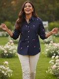 All Over Embroidered Linen Shirt - Pinkkup