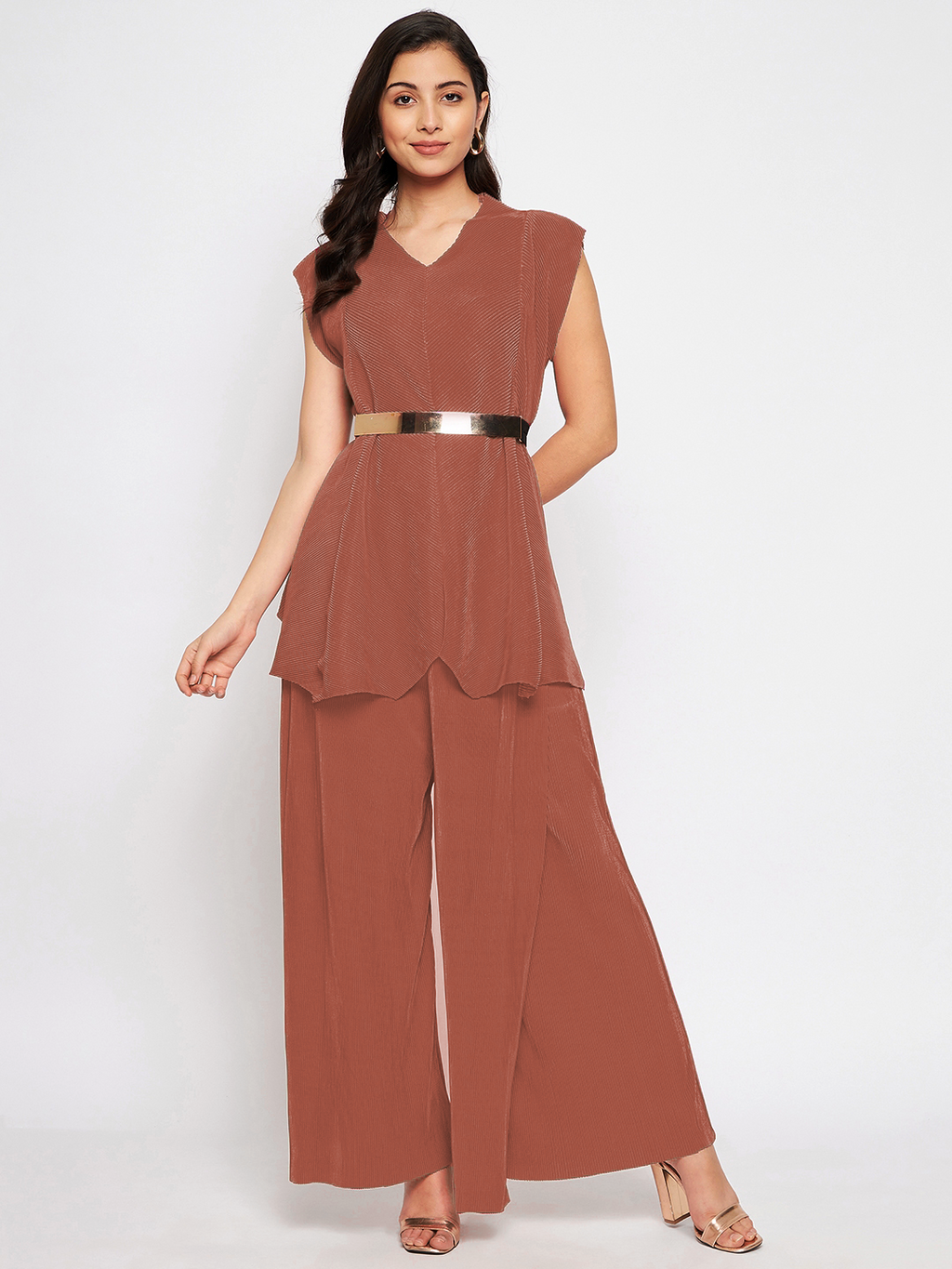 Pleated Pants with a Front Drape - Pinkkup