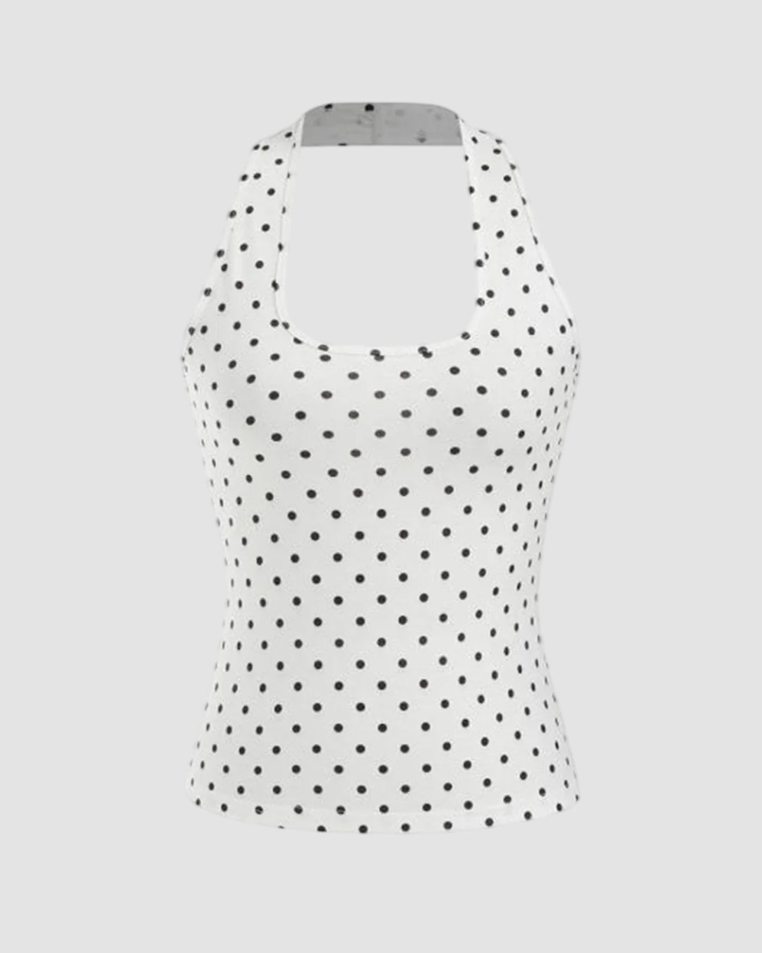 Halter Neckline Polka Dot Top & V Neck Long Sleeve Top in Black