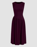 Round Neckline Ruffle Ruched Lace Up Midi Dress Curve & Plus in Maroon
