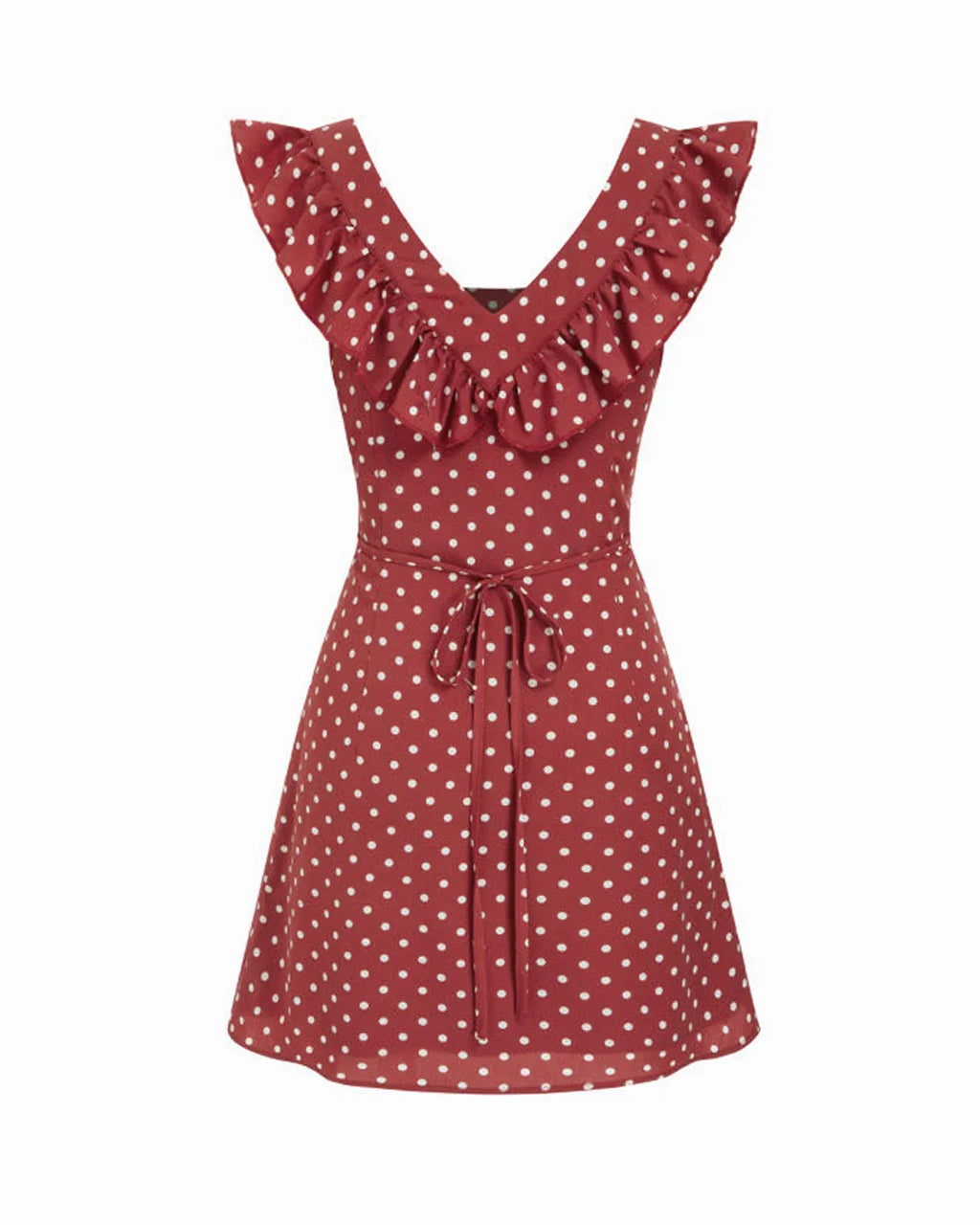 Polka Dot U-neckline Ruffled A-line Mini Dress