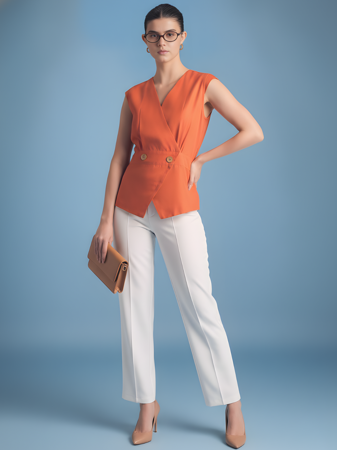 Sleeveless Pure Linen Wrap Vest