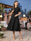 Stretchable Flared-Skirt Ribbed Dress - Pinkkup