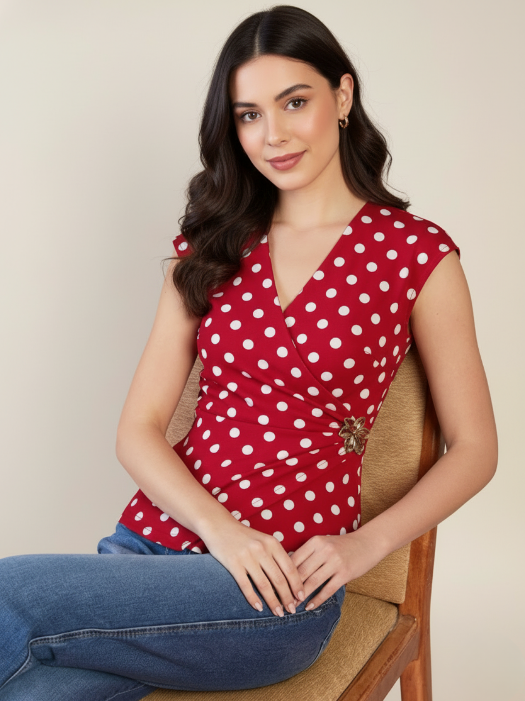 Stretchable Gold Accent Wrap Top - Pinkkup